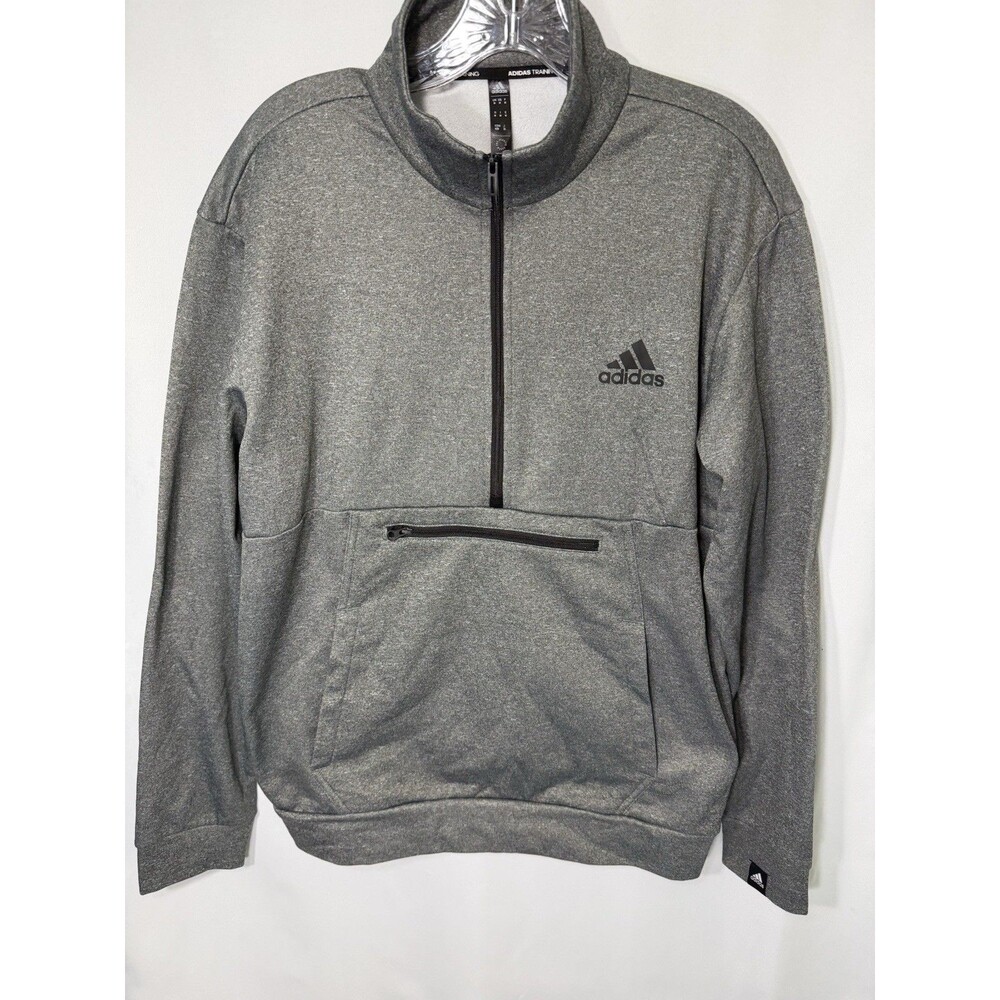 Adidas HK9839 Men's 1/2 Zip Heathered Gray Training Sweatshirt Sz M